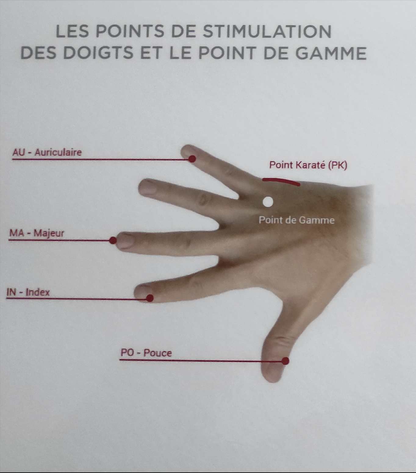schéma des points d'acupression utilisés en EFT sur la main